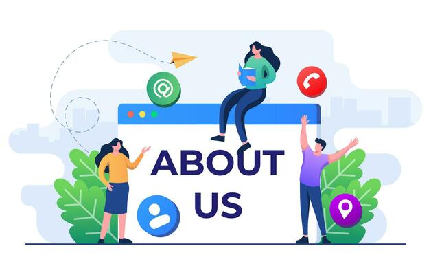 about us metaphor company information flat illustration template business profile office information customer support our team about company vector